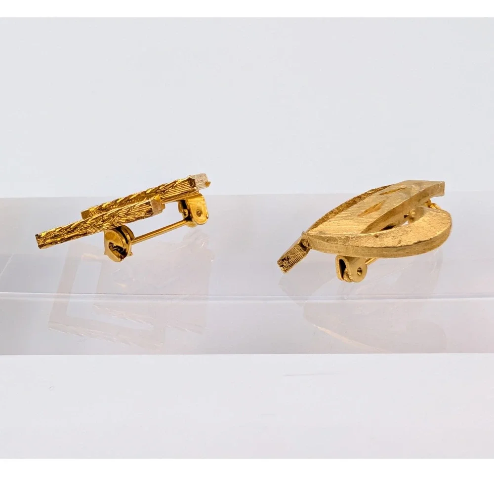 Vintage Mamselle Brooch Set of 2 Gold Tone MCM Abstract and Geometric Textured